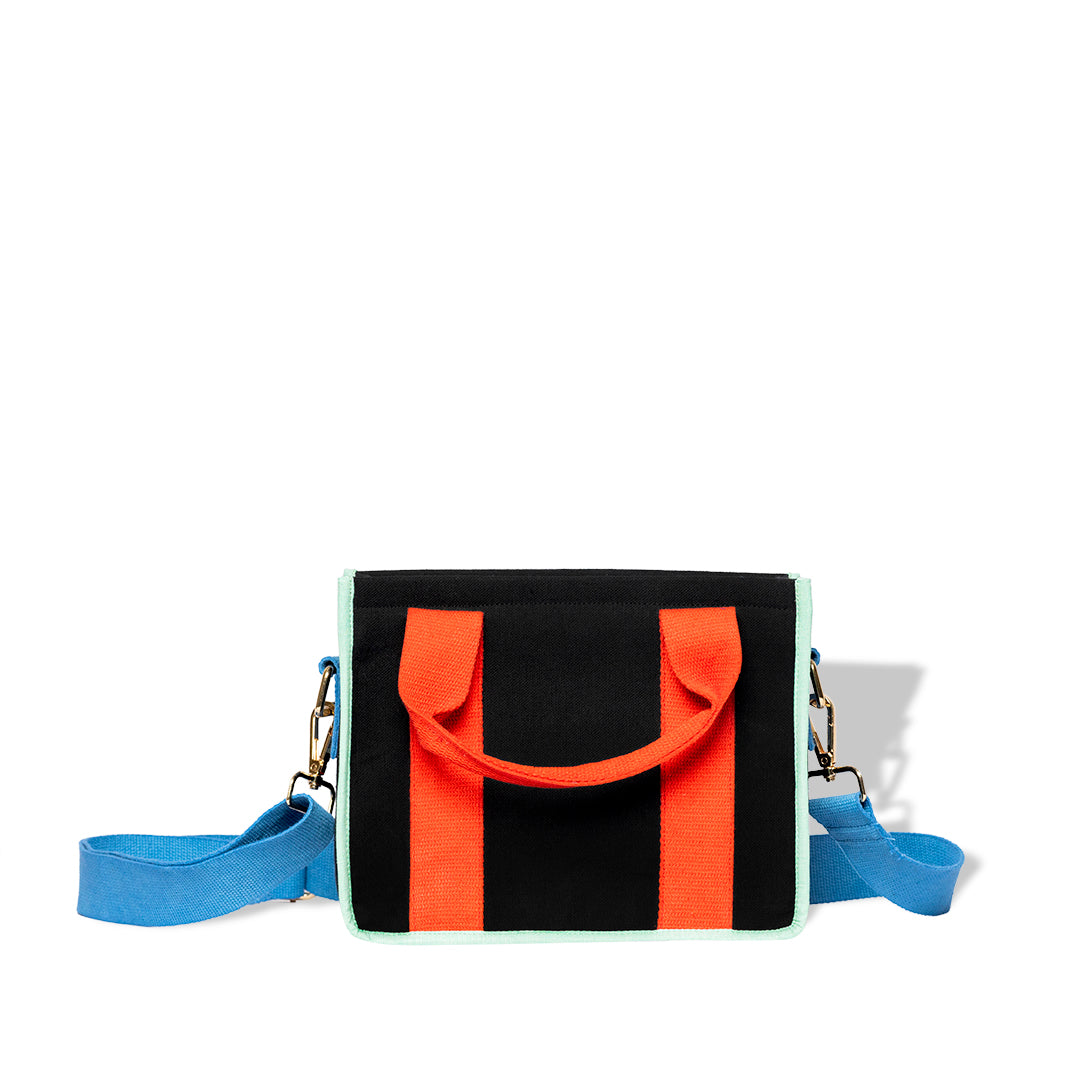 Midnight Coral Red and Blue Color Block Crossbody Bag