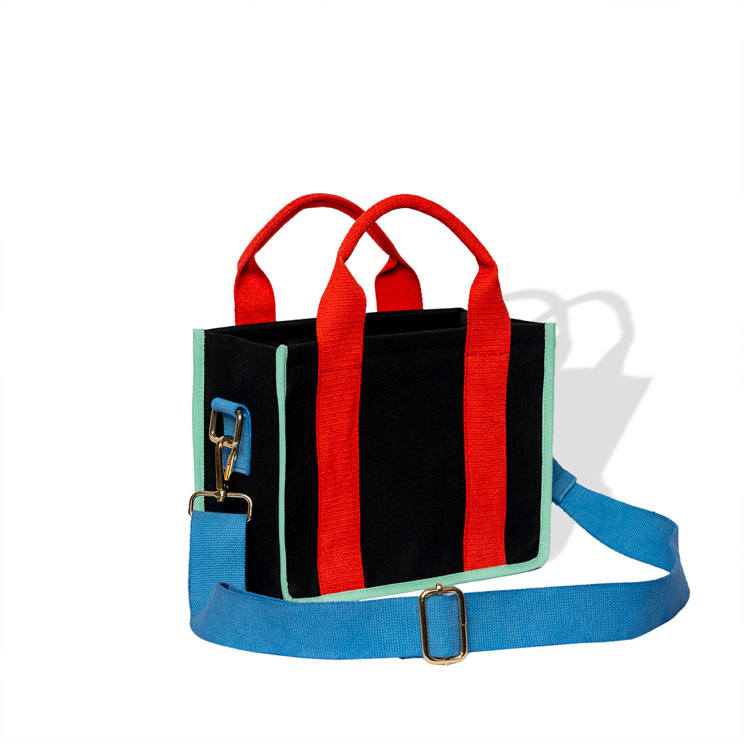 Midnight Coral Red and Blue Color Block Crossbody Bag