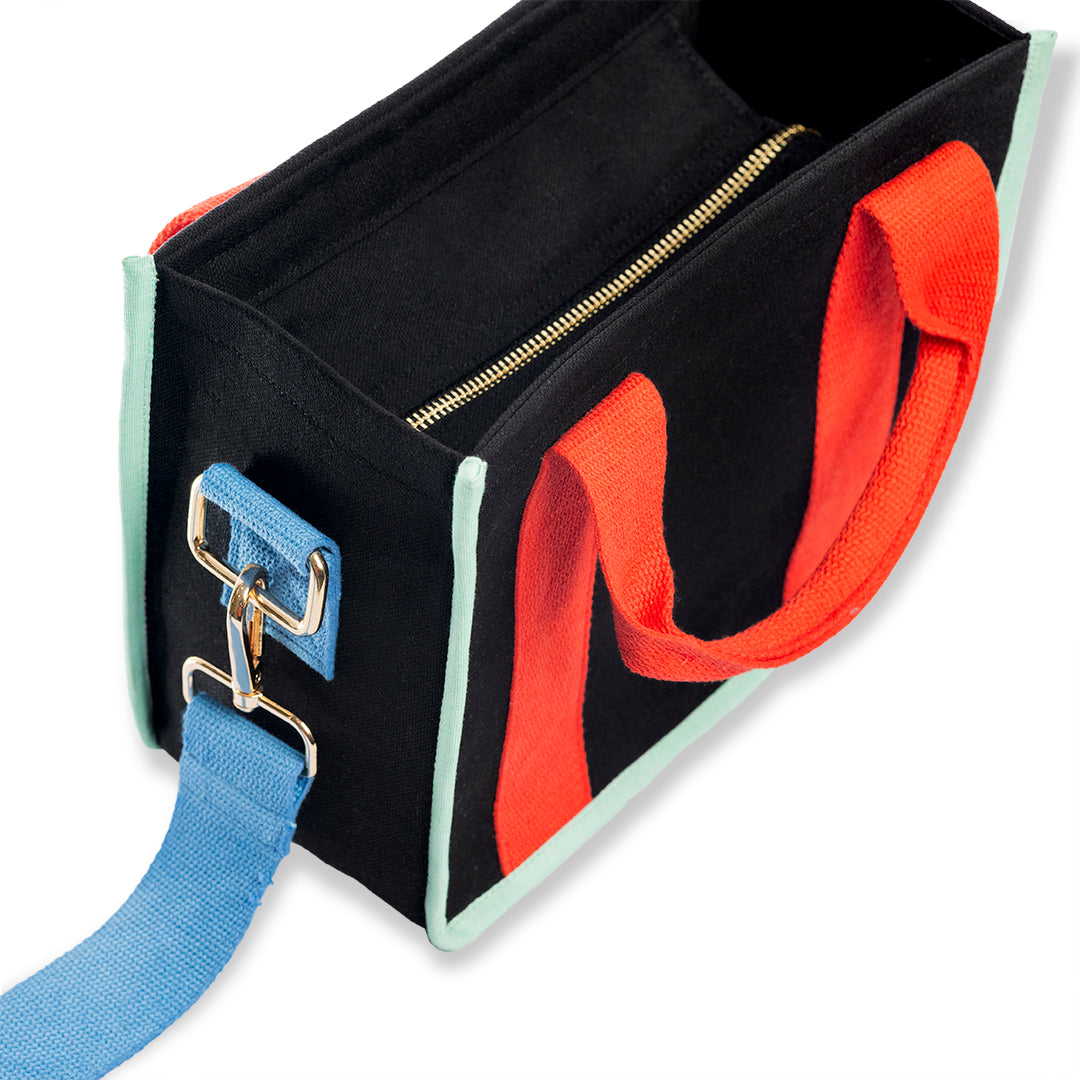 Midnight Coral Red and Blue Color Block Crossbody Bag