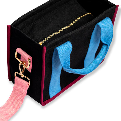 Midnight Blue and Pink Color Block Crossbody Bag