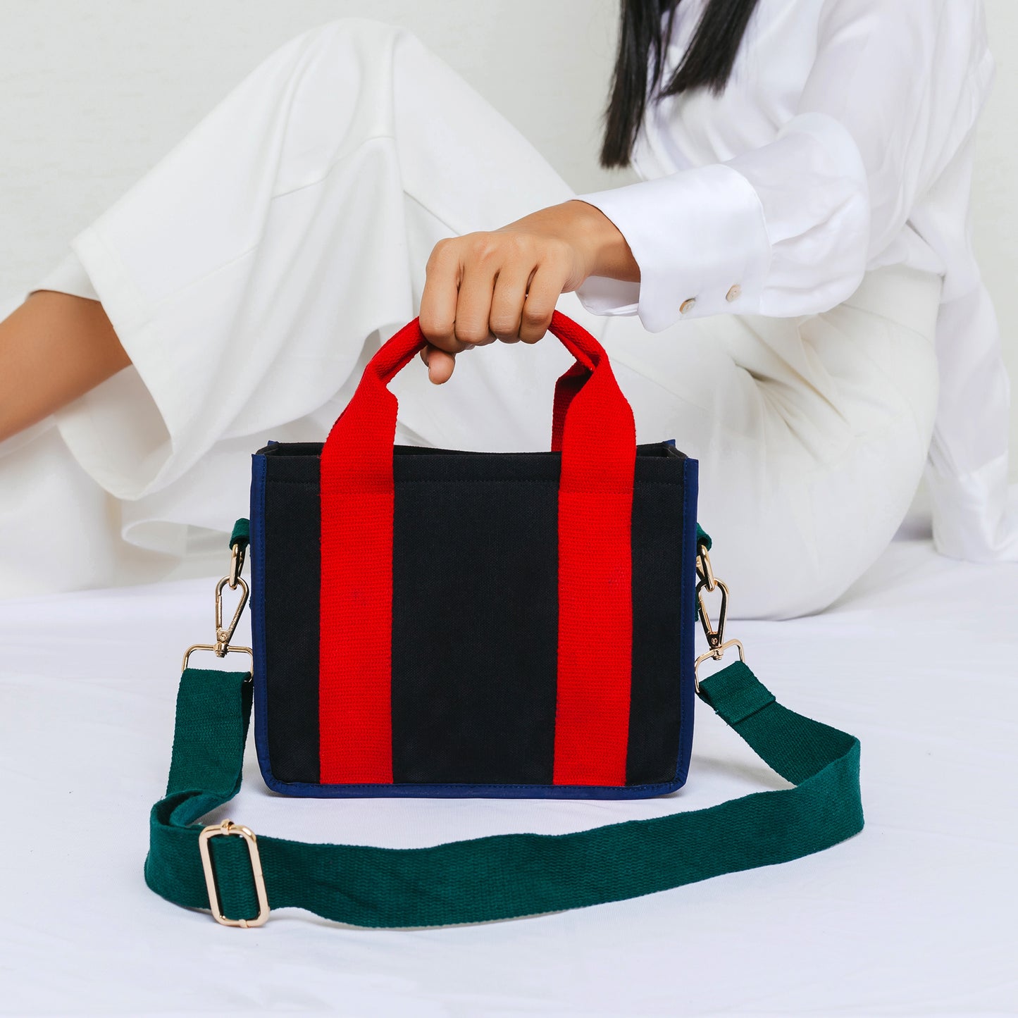 Midnight Red and Green Color Block Crossbody Bag