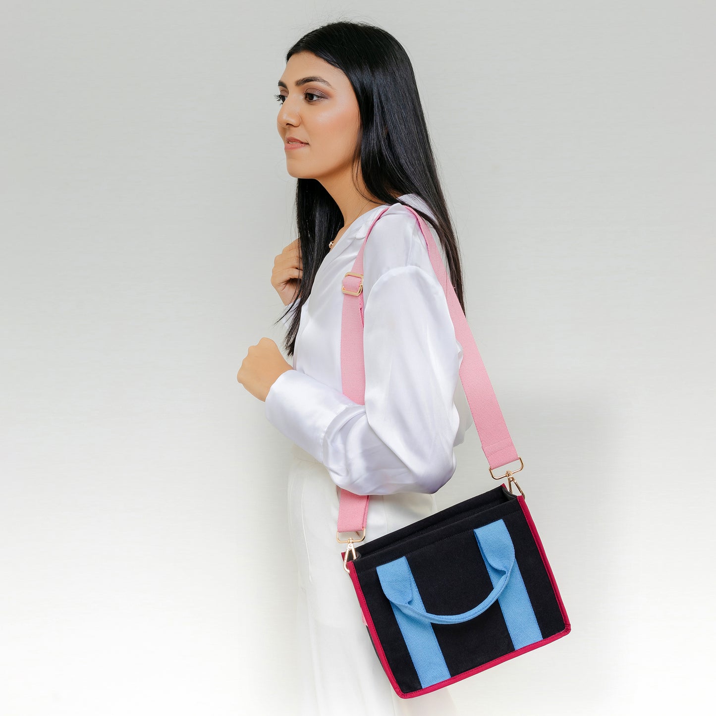 Midnight Blue and Pink Color Block Crossbody Bag