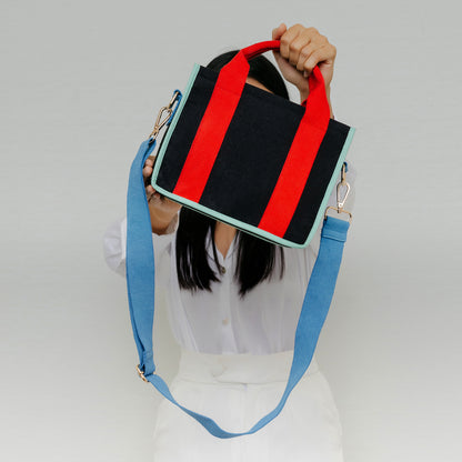 Midnight Coral Red and Blue Color Block Crossbody Bag